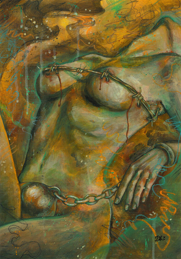 'Not Yours' (2025), Gouache & acrylic on paper.